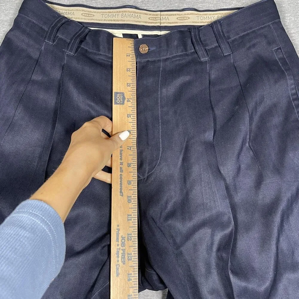 Tommy Bahama Dress Pants Mens 34 (32x28) Blue Silk Satin Pleated Relaxed Cuffed